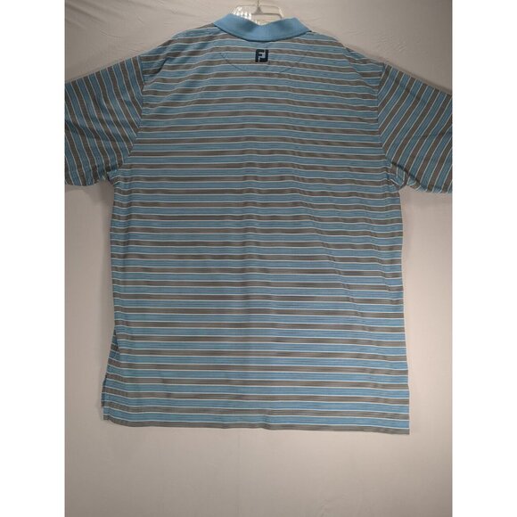 FootJoy Mens XL Pebble Beach Golf Polo Shirt Performance Blue Black Stripes - Picture 3 of 9